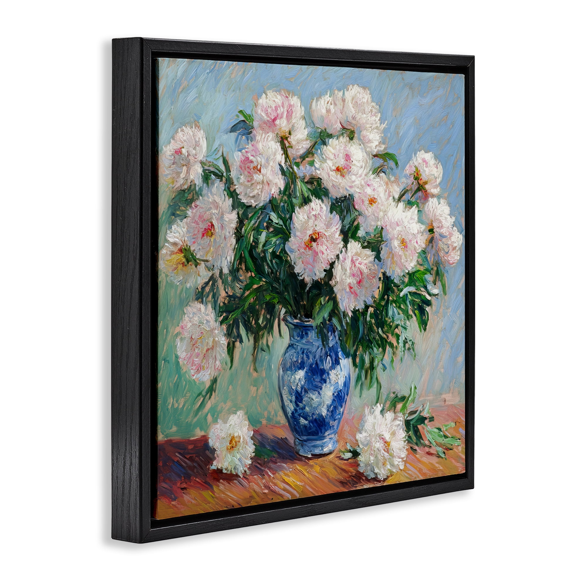 Stupell Industries Peonies in Blue Vase Black Framed Floater Canvas Wall Art, design by Tina LeCour