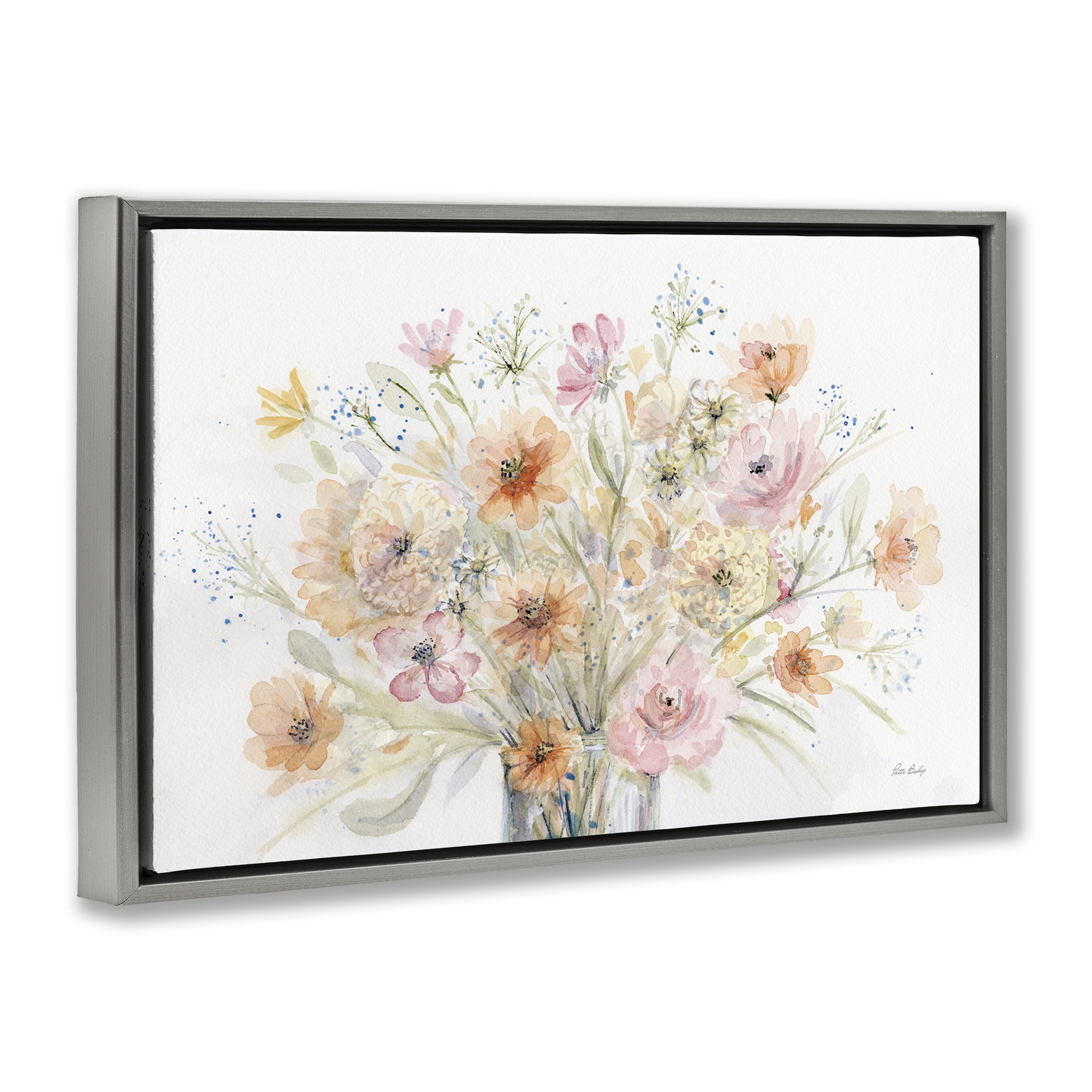 Stupell Industries Blush Pink Bouquet Plants & Flowers Painting Gray Floater Framed Canvas Art Print Wall Art, 31 x 21