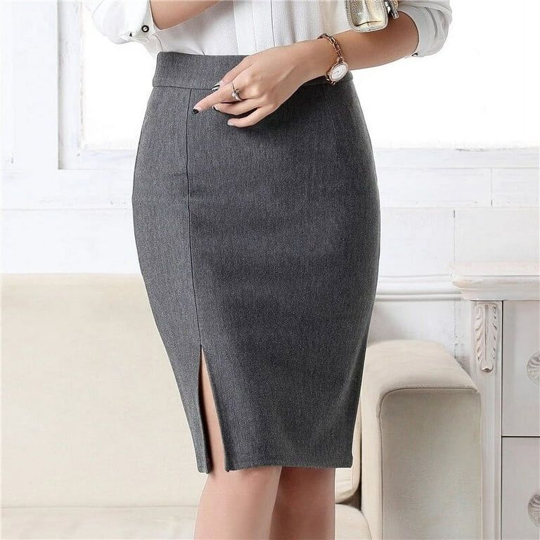 DanceeMangoo Womens Office Formal Pencil Skirt New Fashion Slim Fit Front  Slit Mini Skirt Ladies Spring Autumn Short OL Skirts