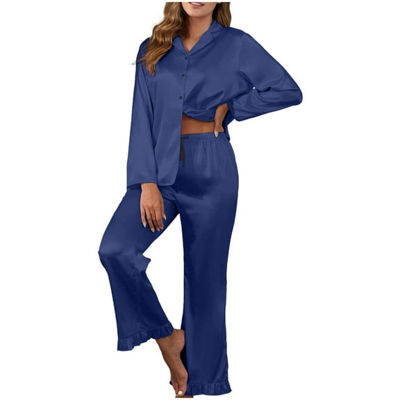 FAIWAD Silk Pajamas for Women Set Long Sleeve Button Down Sleepwear Comfy Loungewear Pjs Outfits