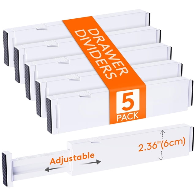 Separadores de cajones Lifewit, paquete de 5, 6 cm de alto, 28 a 43 cm ajustables