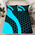 thumbnail image 2 of Homewish Honeycomb Stripes Twin Sheet Sets 3pcs for Children Teens Adults,Black Blue Twin Fitted Sheet Microfiber,Geometric Hexagon Breathable Flat Sheet,Lightweight Room Decor, 2 of 7