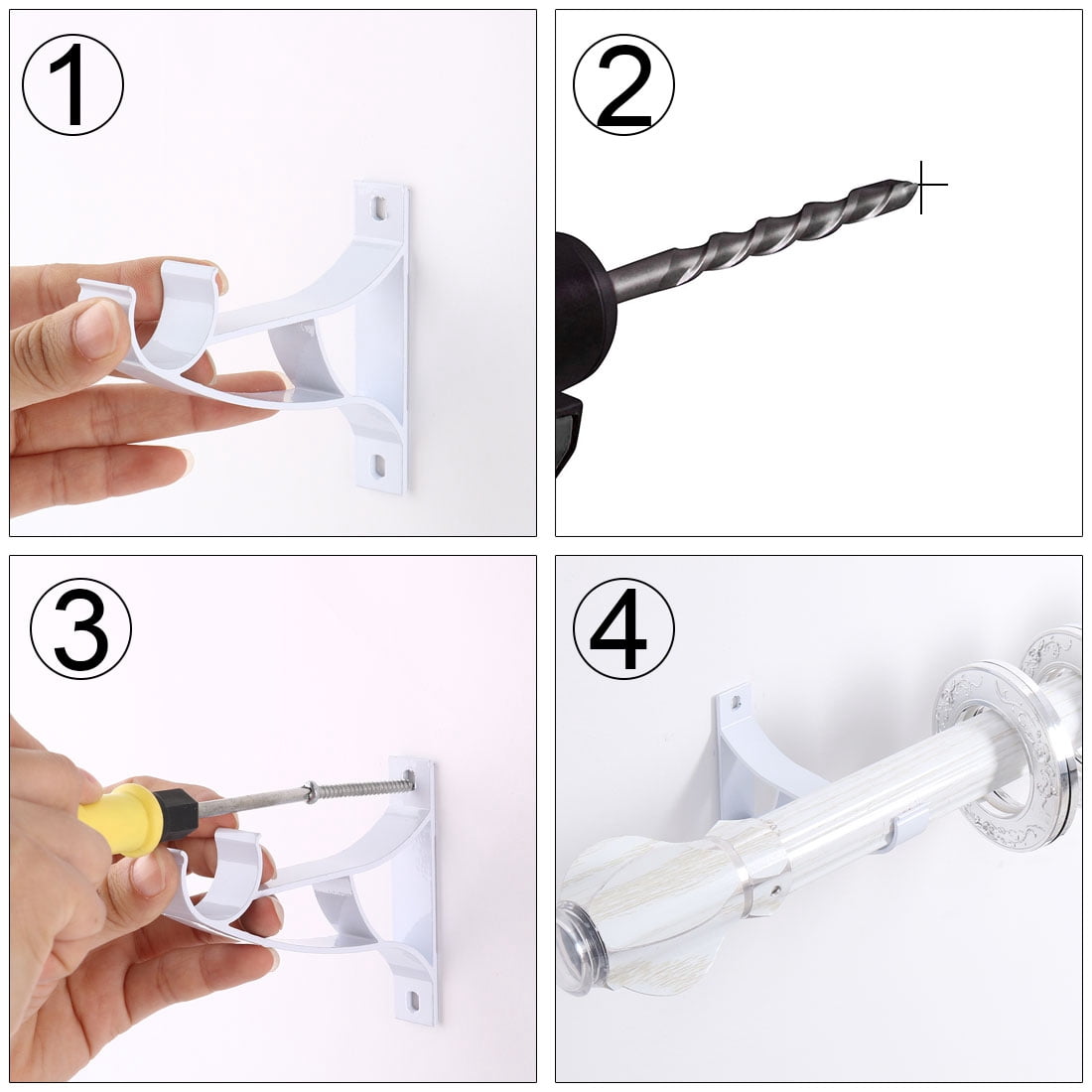 Unique Bargains Window Drapery Curtain Rod Pole Holder Hanging Hook Wall Bracket 2pcs