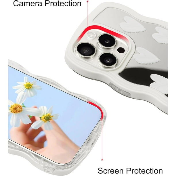 ZTOFERA Case For IPhone 16 Pro Max, Cute Silver 3D Love Heart Clear Makeup Mirror Case, Flexible Shockproof Anti-Scratch Protective Cover For IPhone