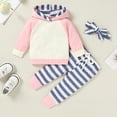 thumbnail image 2 of Tiny Cutey Baby Girls Winter Clothes Set Long Sleeve Striped Hoodie Sweatshirt Pants Outfit for Newborn Infant Toddler Babies for 0-3 Months, 2 of 7