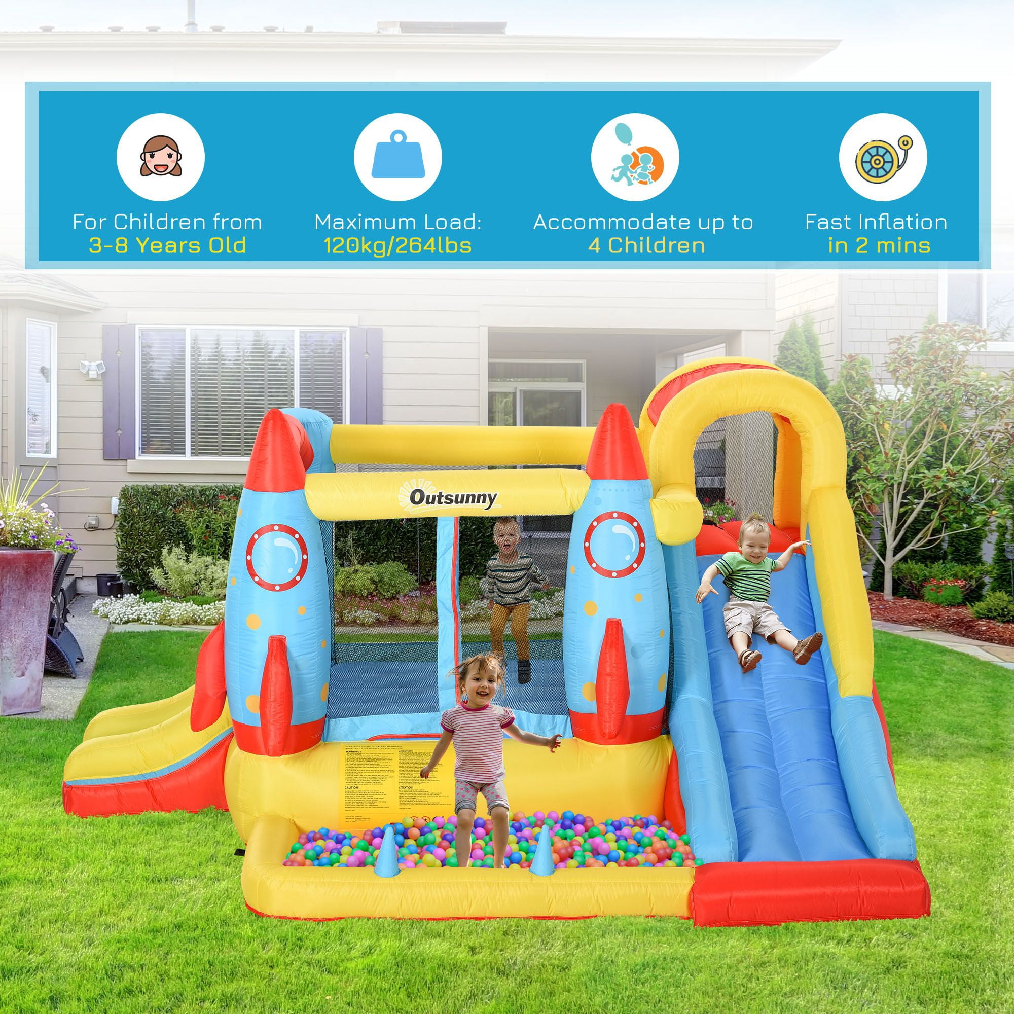 Large Inflatable Bounce House 4-in-1 Bouncy Castle with Dual Slides Climbing Wall Trampoline and Water Pool for Endless Fun