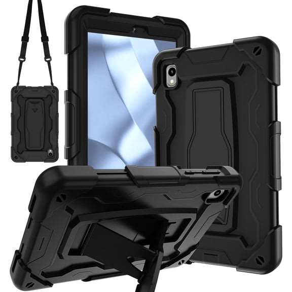 Kebiory Case for Onn 7" Core Tablet (2026 Model),Heavy Duty Hybrid Shockproof Protective Case Built in Kickstand Shoulder Strap Cover for Onn 7 Inch Gen 5 Tablet(Black)