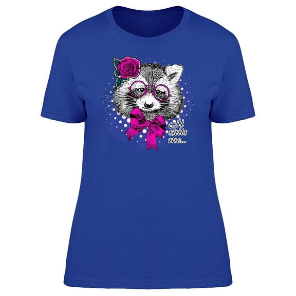 Raccoon With Pink Bow And Rose Tee Women's -Image by Shutterstock