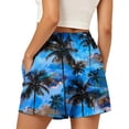 thumbnail image 5 of Zynoxe Women's Hawaii Print Shorts with Pockets Lightweight Breathable Mid-Thigh Shorts for Women Stretchy Elastic Waistband Drawstring Shorts Summer Versatile Casual Solid Color Beach Shorts XL, 5 of 7