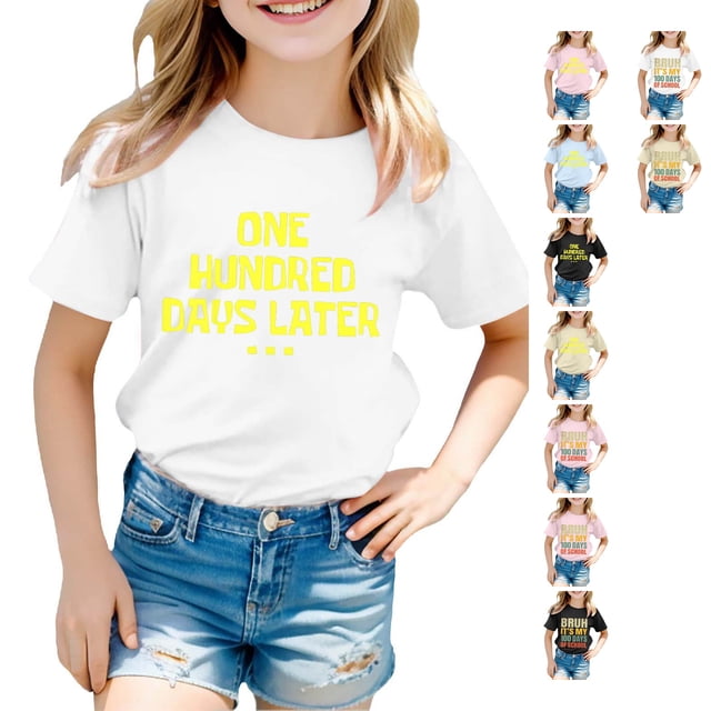 SUXIAN T-shirts Actifs pour Enfants Mode Décontractée Imprimé Col Rond Ample Manches Courtes T-Shirt Haut Col Rond T-shirts pour Enfants Blanc_001 12-13 Ans