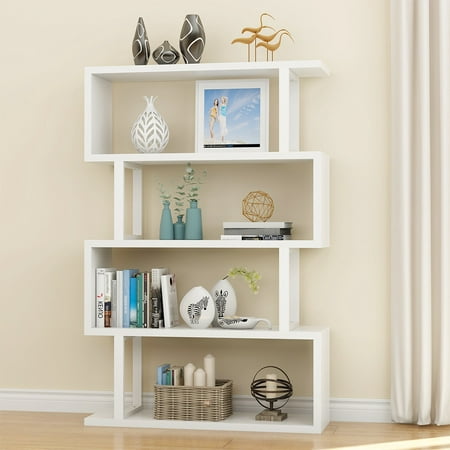 tribesigns 4 shelf bookshelf modern bookcase display shelf storage  organizer for living room, home office, bedroom (white)