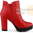 thumbnail image 4 of Unique Bargains Women's Platform Chunky Heels Chelsea Boots Red 9, 4 of 6