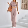 thumbnail image 2 of Camiseta de mujer Traje deportivo Camiseta de cuello redondo + Pantalones de pierna ancha Pantalones casuales Traje FLhrweasw Nuevo, 2 of 9