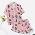 thumbnail image 4 of Christmas Pajamas for Women Set Women Pajamas Graphic Printed Silk Satin Cute Sleepwear Buttons Short Sleeve Tops Shorts Sets, 4 of 4