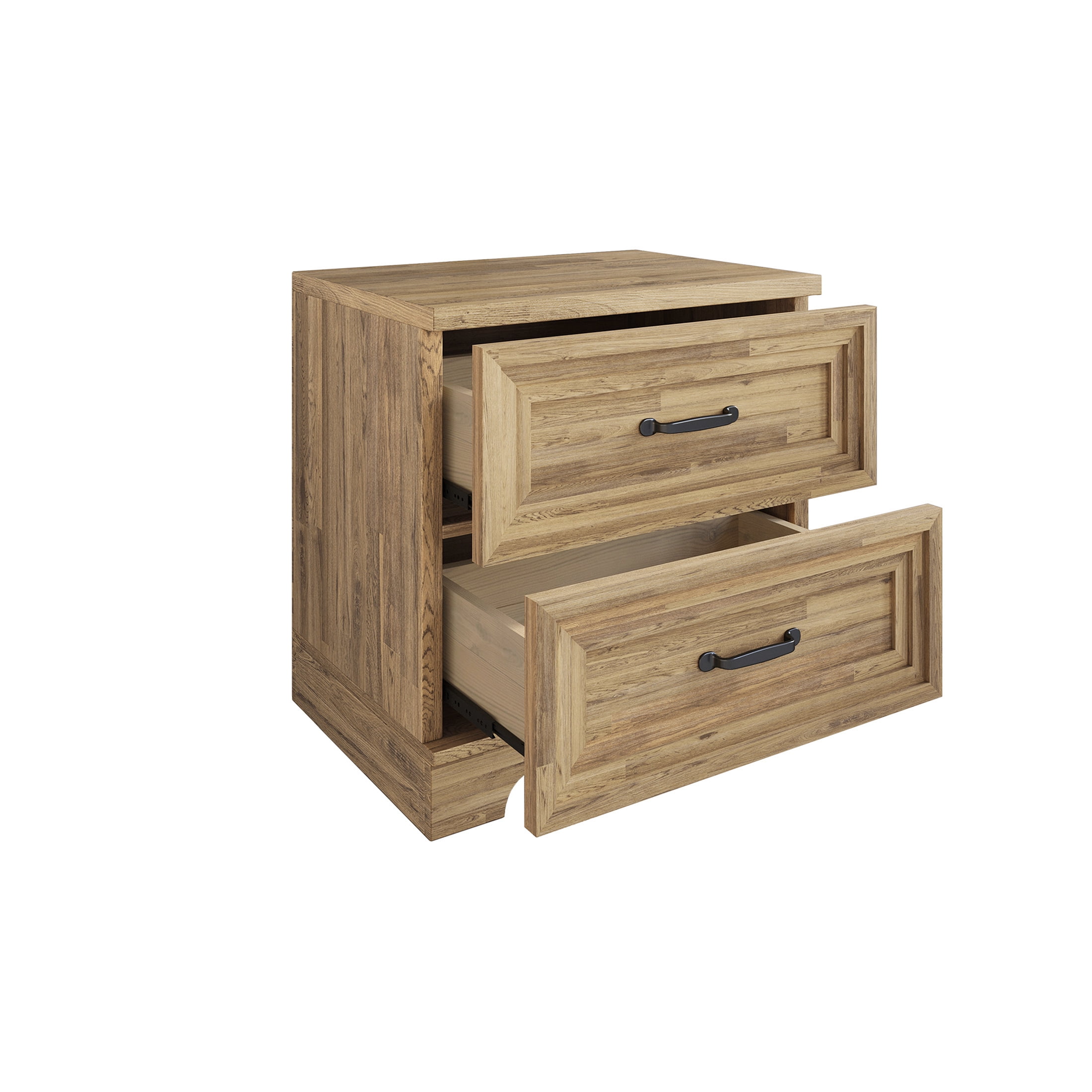 Castle Place Traditional 2 Drawer Wooden Nightstand, Brown Oak