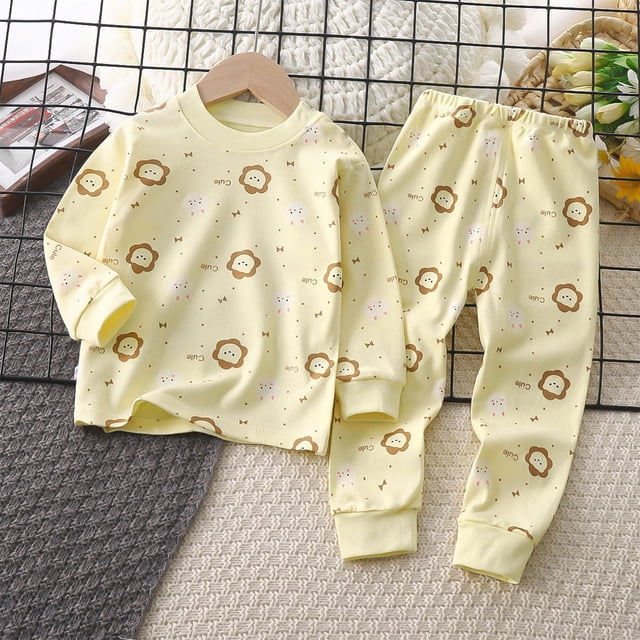 RXIRUCGD Mode Ensembles de Pantalons Longs Décontractés à Manches Longues pour Filles et Garçons Col Rond Imprimé Bouton (Jaune, Taille: 2 Ans)