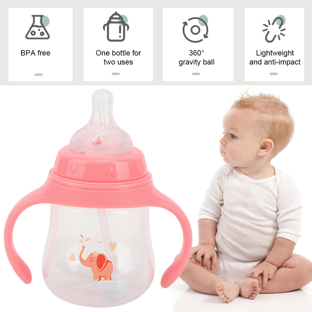 Sippy Cup Non-spill Cup Straw Cup Toddler Cup Baby Cup With Draw  Breastfeeding Bottle Drinking Milk Bottle For KidPink 