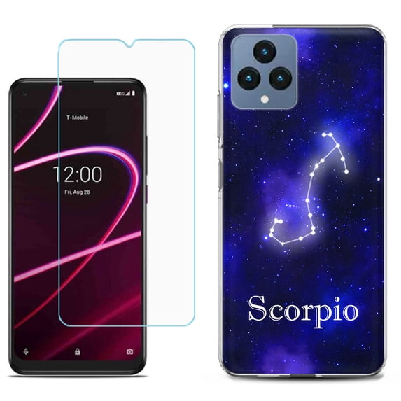 Slim-Fit Gel TPU Fashion Phone Case for T-Mobile Revvl 6 5G, with Tempered Glass Screen Protector, by OneToughShield ® - Scorpio