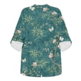thumbnail image 4 of FKELYI Women's Blouse Faux Linen Summer Shirt 3/4 Sleeve with Roll Up Design Oriental Flower Butterfly Bamboo Print Casual Side Slit Hem Top Beach Vacation Outfits Tees, 2XL, 4 of 5