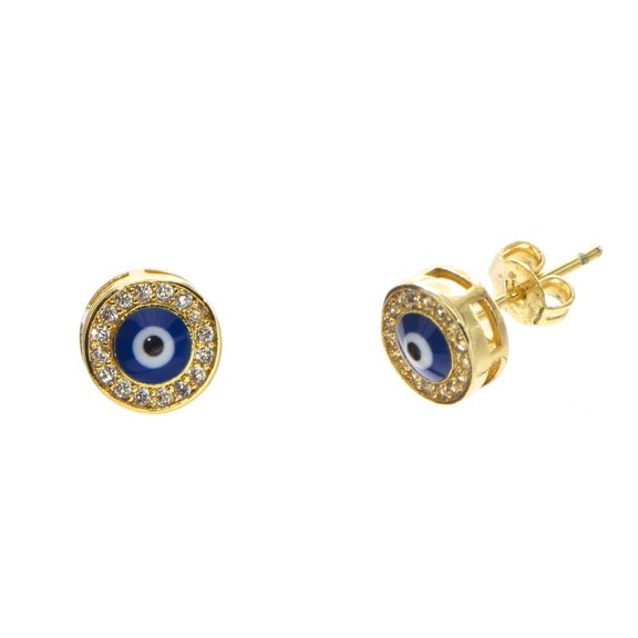 LTC Designs Gold-Tone CZ Evil Eye Stud Earrings, Brass, for Adults