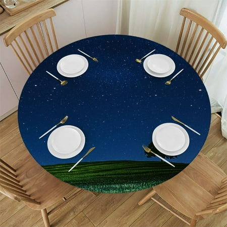 

Spring Flower Round Fitted Tablecloth with Elastic Edge Wipeable Round Table Cloth Waterproof Reusable Outdoor Round Table Cover for Kitchen Picnic Patry Indoor (Small 36 -44 )