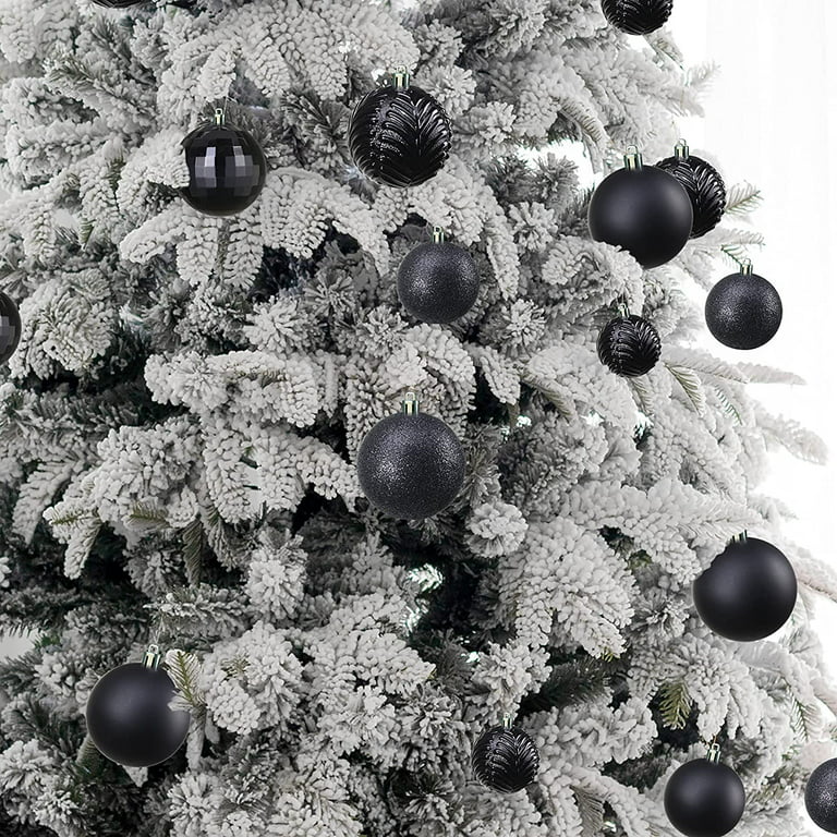 Prextex Black Christmas Ball Ornaments Decorations - 36 Pieces Xmas Tree Shatterproof Ornaments with Hanging Loop for Holiday and Party Decoration (