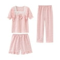 thumbnail image 2 of Girls Summer Solid Color Pajamas Home Casual Comfortable Soft Three Piece Set for 3-16 Years, 2 of 6
