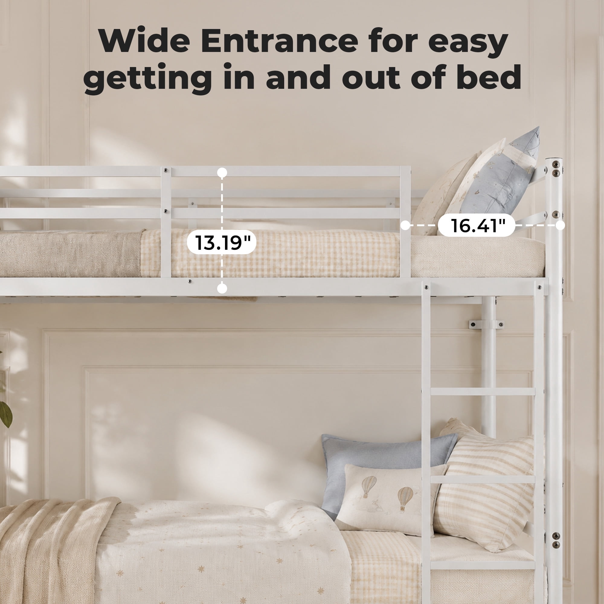Alvantor Bunk Bed Twin over Twin, Metal Bunk Bed for Kids with Ladder and Anti-tip Bracket White