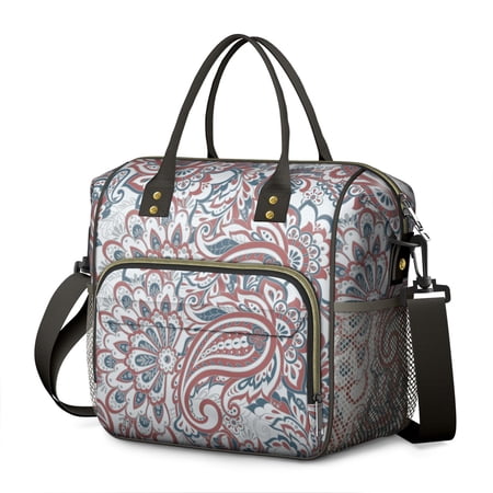 Classic Insulated Lunch Bag with Antique Floral Design - Leakproof & Waterproof Cooler Tote Stylish Multi-Pocket Food Storage Bag
