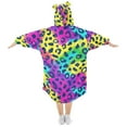 thumbnail image 2 of Dailycode Wearable Blanket Hoodie Oversized Sherpa Flannel Blankets with Pocket for 3-14 Year Old Rainbow Color Leopard, 2 of 7