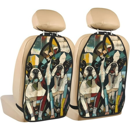 Zeuib Colorful Bulldog Duo Print Anti-kick Storage Mat for Car Seats 2 Pcs Car BackSeat Organizer Kick Mat Seat Protector Car Travel Accessories Backseat Protector Cover with Storage Bag