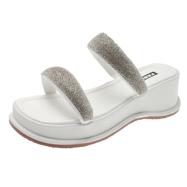 Sandalias planas con punta abierta y cabeza redonda de fondo grueso, sandalias con cuña de temperamento elegante, sandalias planas decorativas con lentejuelas38 Gao Jinjia LED
