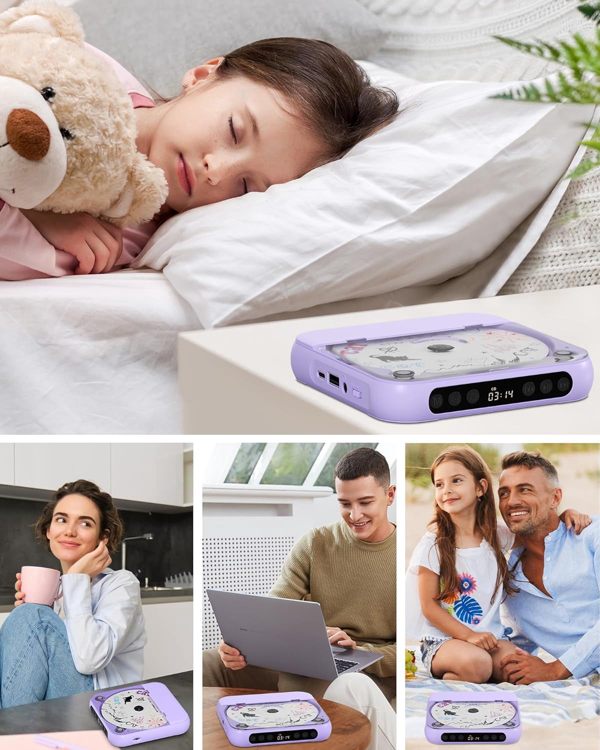 otnbgsr Portable CD Player Bluetooth 2026 Upgrade Rechargeable Music Player Dual Speakers LCD Display Support CD USB AUX MP3 with Headphones