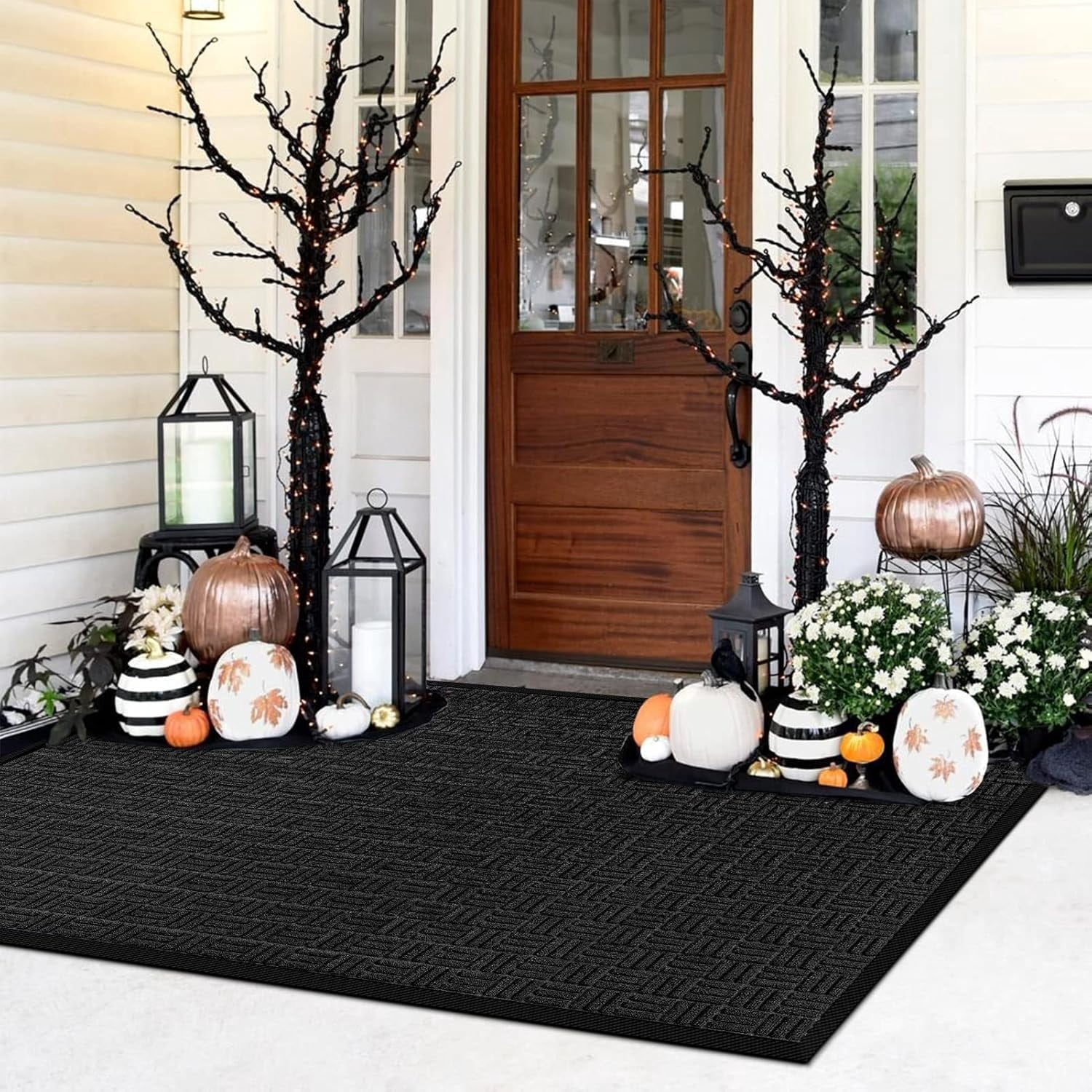 Front Door Mat, Heavy Duty Durable Welcome Mat for Outdoor Indoor, Dirt Trapper Waterproof Super Absorbent Door Mat for Entryway Outside Patio Porch, 61.5" x 36", Black