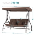 thumbnail image 5 of MCombo 3-Seat Outdoor Patio Swing Chair Cushioned with Adjustable Backrest and Canopy, Pillow, Brown, 5 of 9