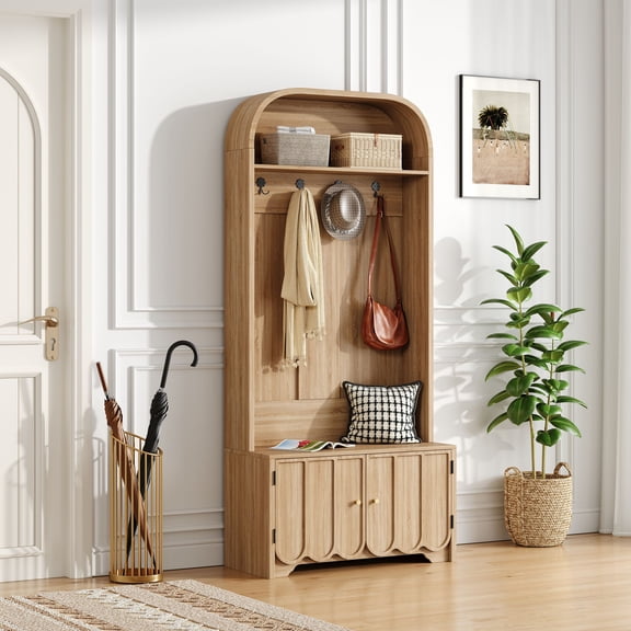 LSKTGA Hall Tree with Bench & Shoe Storage, 70.08" Entryway Coat Rack with 4 Hooks, Freestanding Hall Tree for Entryway, Hallway, 31.42"W