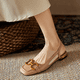 thumbnail image 3 of Sandalias retro de tacón bajo de estilo francés con punta cerrada para mujer, sandalias con correa de gamuza con hebilla de caballo vacía en la espalda de estilo veraniego para mujer, 3 of 6
