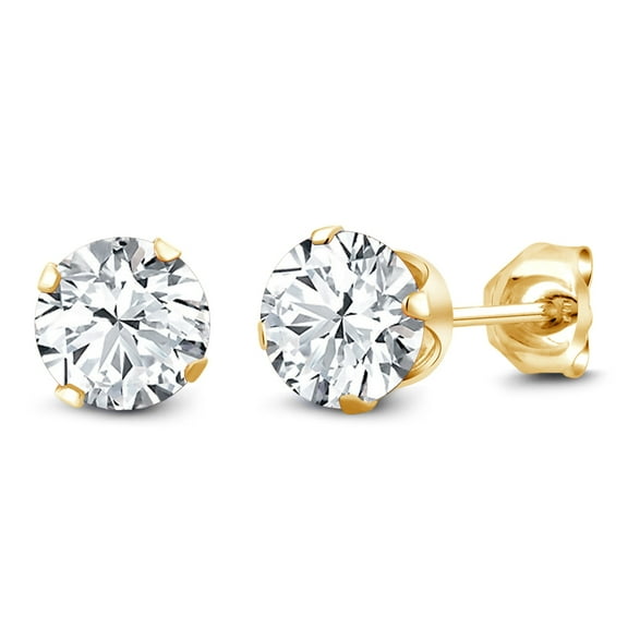 Gem Stone King 3.50 Ct Ideal-Cut White CZ Round 18K Gold Plated Stud Earrings for Women Men 6.5MM
