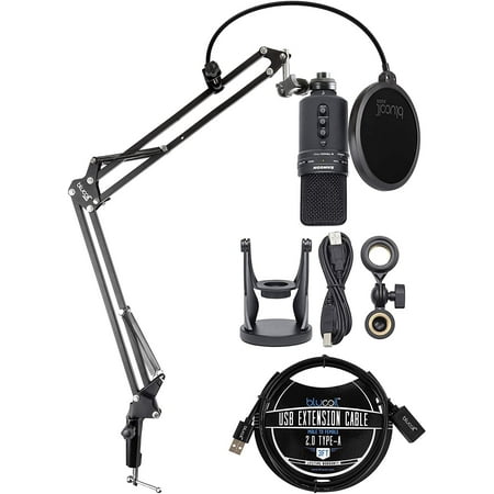 Samson G-Track Pro USB Condenser Microphone for Voiceovers, Podcasting, Vocal and Instrument Recording Bundle with Blucoil 3-FT USB 2.0 Type-A Extension Cable, and Boom Arm Plus Pop Filter
