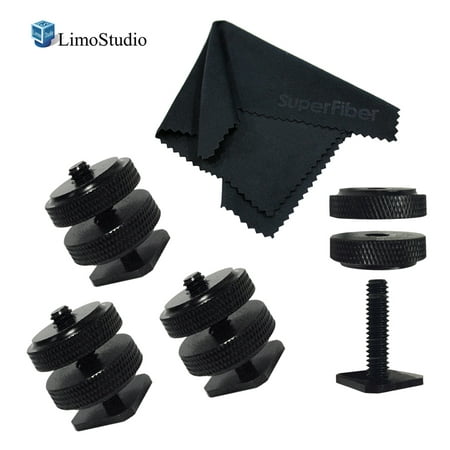 Loadstone Studio [4 PCS] Mini Double Screw Nut Camera Shoe Mount Adapter for Flash Bracket, Photography Mounting Hardware, Black Cleaning Cloth Included,
