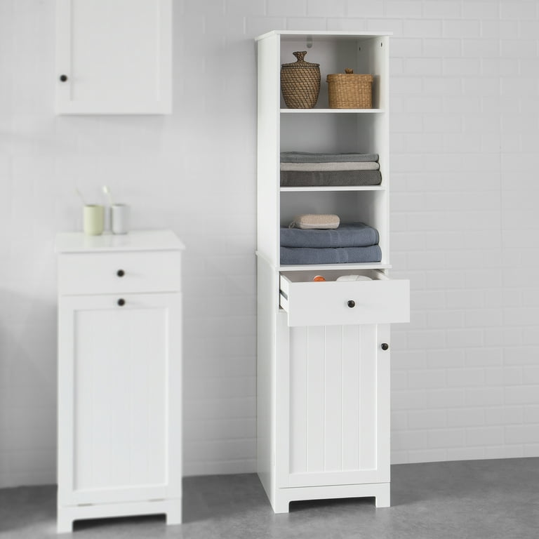 Haotian Bzr17-W, Floor Standing Tall Bathroom Storage Cabinet With
