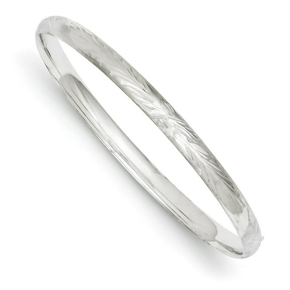 14K White Gold bracelet Bangle Diamond-cut 7 in 4 mm