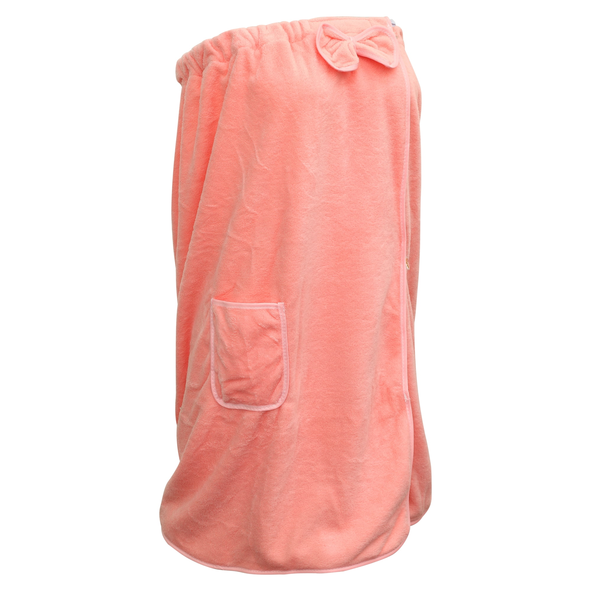 Unique Bargains Bath Wrap Towel for Women Adjustable Closure Shower Wrap with Pocket Pink
