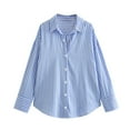 thumbnail image 4 of Jkety Button Up Shirt Women Womens V Neck Roll up Sleeve Button Down Blouses Tops Blue,XL, 4 of 4
