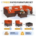 thumbnail image 3 of MRUAKA 7 Pieces Patio Furniture Set, Outdoor Furniture Sectional Rattan Sofa with Slanted Back, Patio Couch with Glass Coffee Table for Backyard Garden Orange, 3 of 7