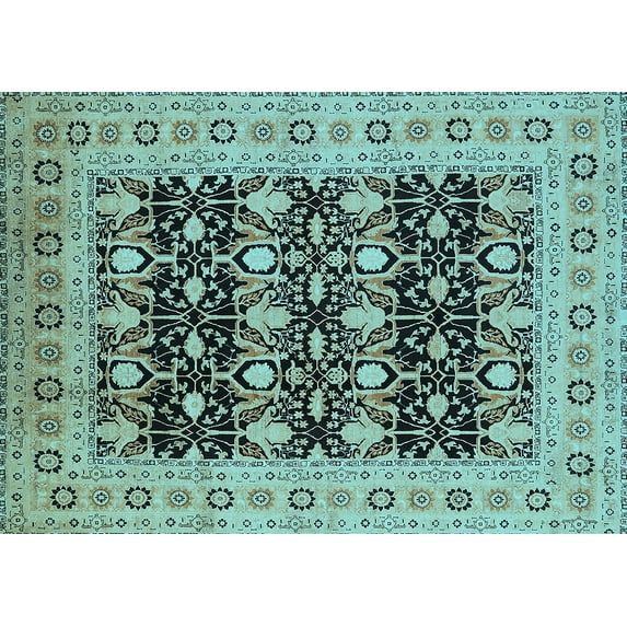 Ahgly Company Indoor Rectangle Oriental Light Blue Industrial Area Rugs, 2' x 4'