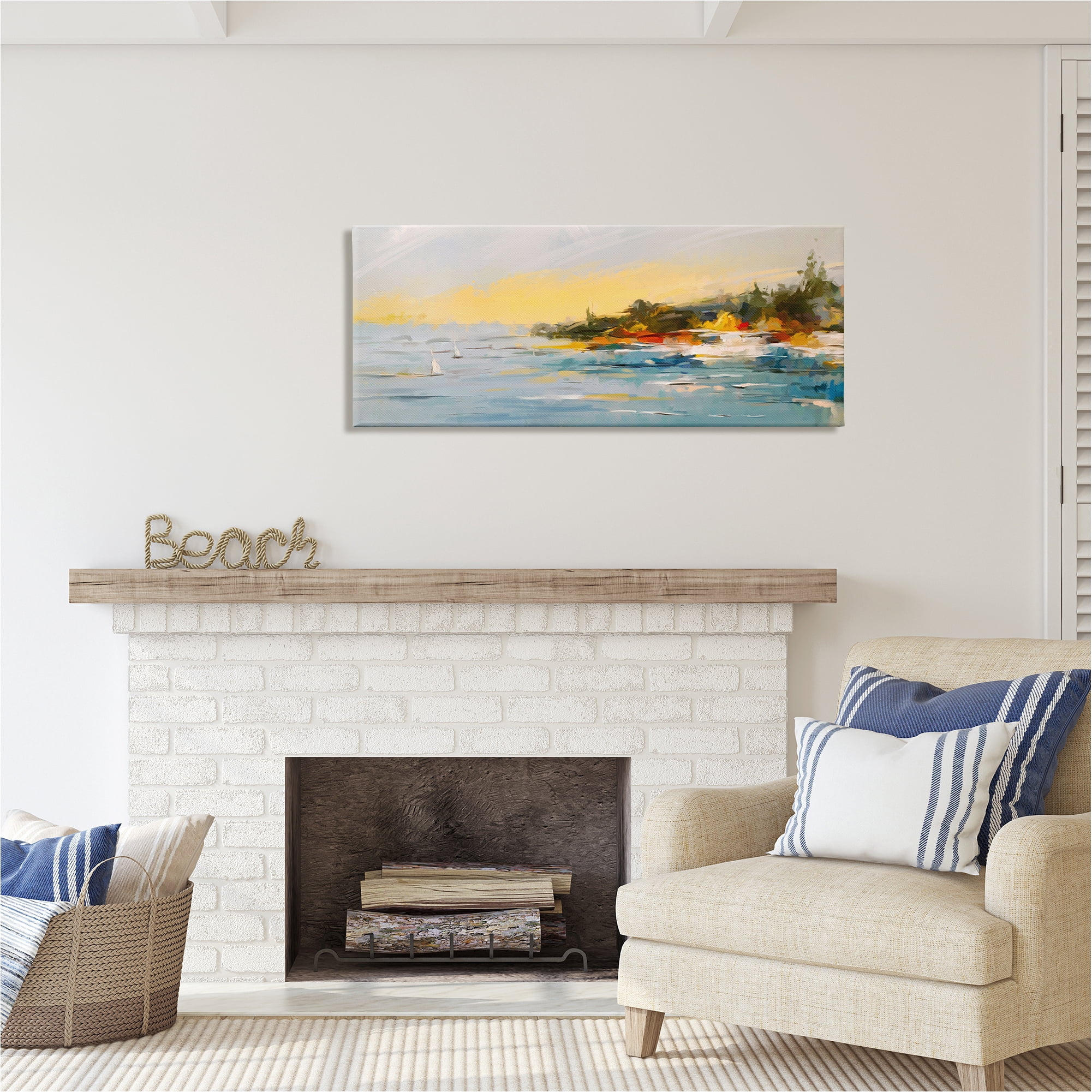 Stupell Industries Boats Ocean Scenery Landscape Painting Gallery Wrapped Canvas Art Print Wall Art, 48 x 20