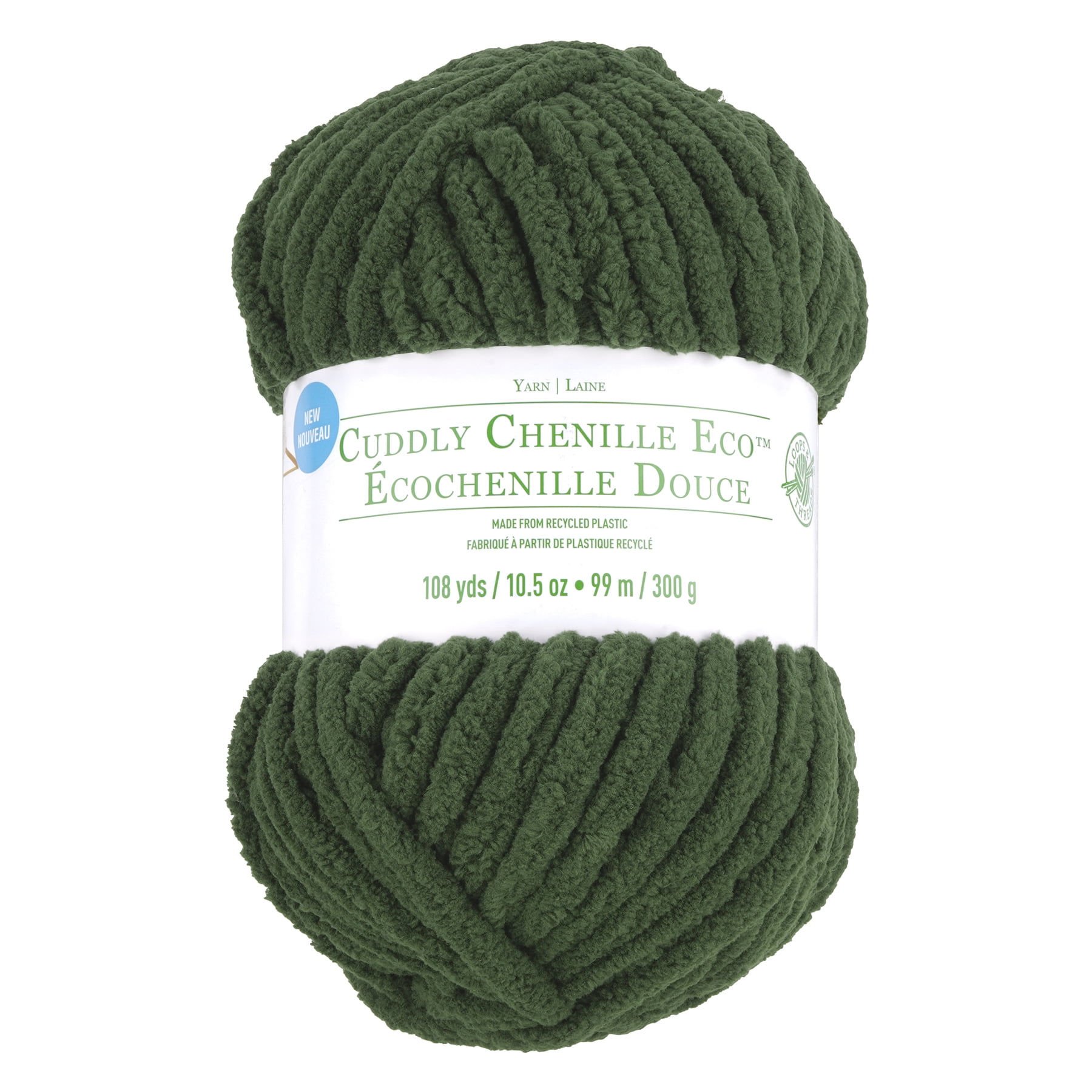 (3 pack) Cuddly Chenille Eco Yarn by Loops & Threads - Yarn for Knitting - Crochet - Weaving - and Arts & Crafts - Green - Polyester - 10.5 oz