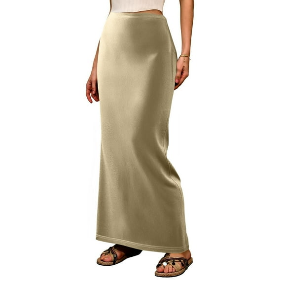 Women's Soft Fashion Casual Long Skirt High Waist Elegant Exquisite Long Skirt, Flowy Design for Sophisticated Outfits,Beige,L