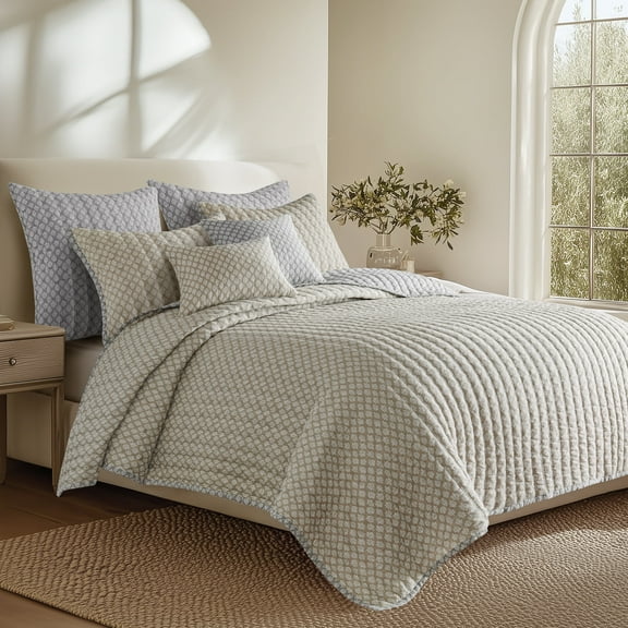 Levtex Home - Aditya Taupe Quilt Set - Twin Quilt and One Standard Sham - Bordered Medallion - Grey White Taupe - Quilt (68x86in.) and Sham (20x26in.) - Reversible - Cotton